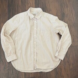 LOFT Women's Cream Striped Button Down Shirt